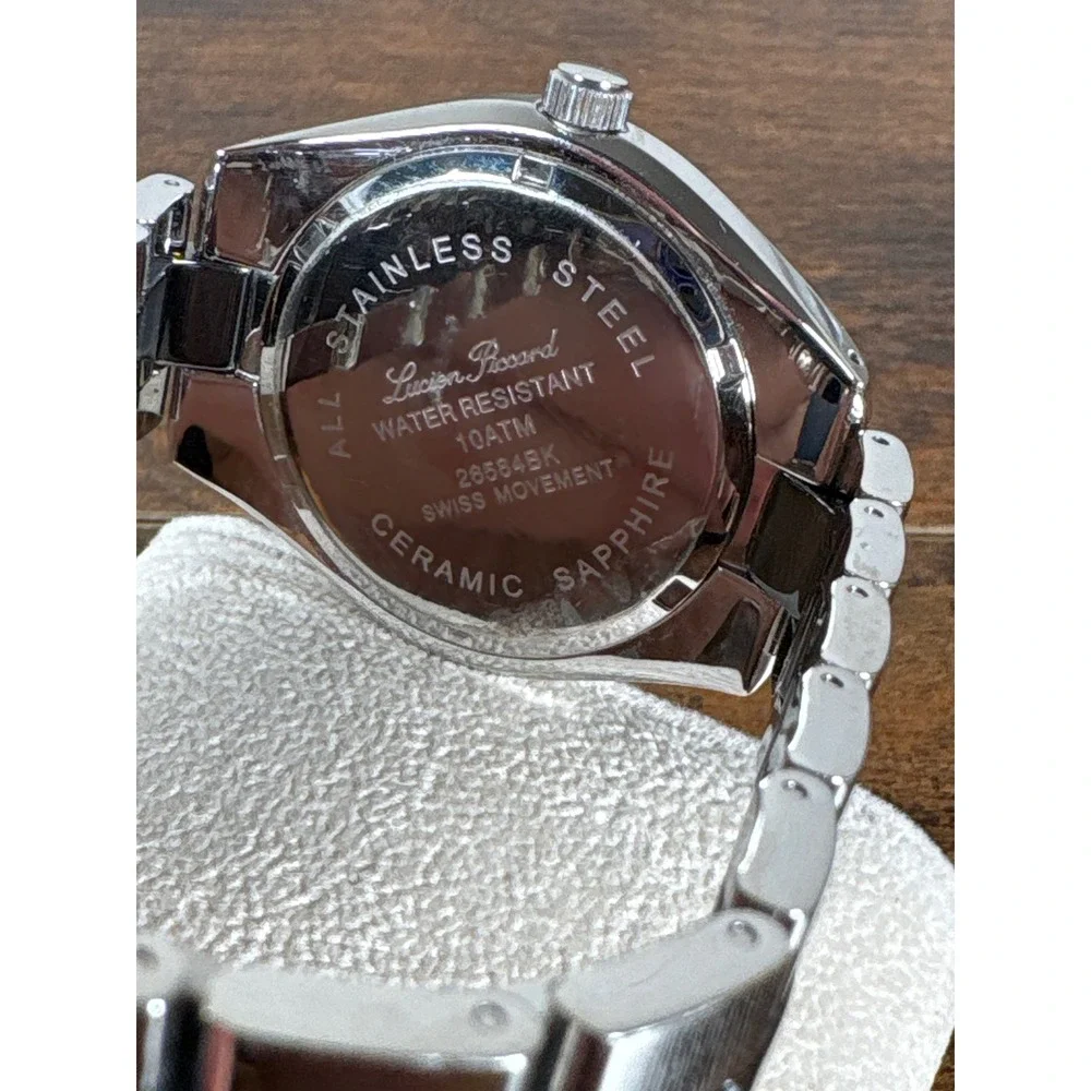 Lucien Piccard Men's Ceramic Stainless Steel Swiss Movement Watch 26584BK Black‎